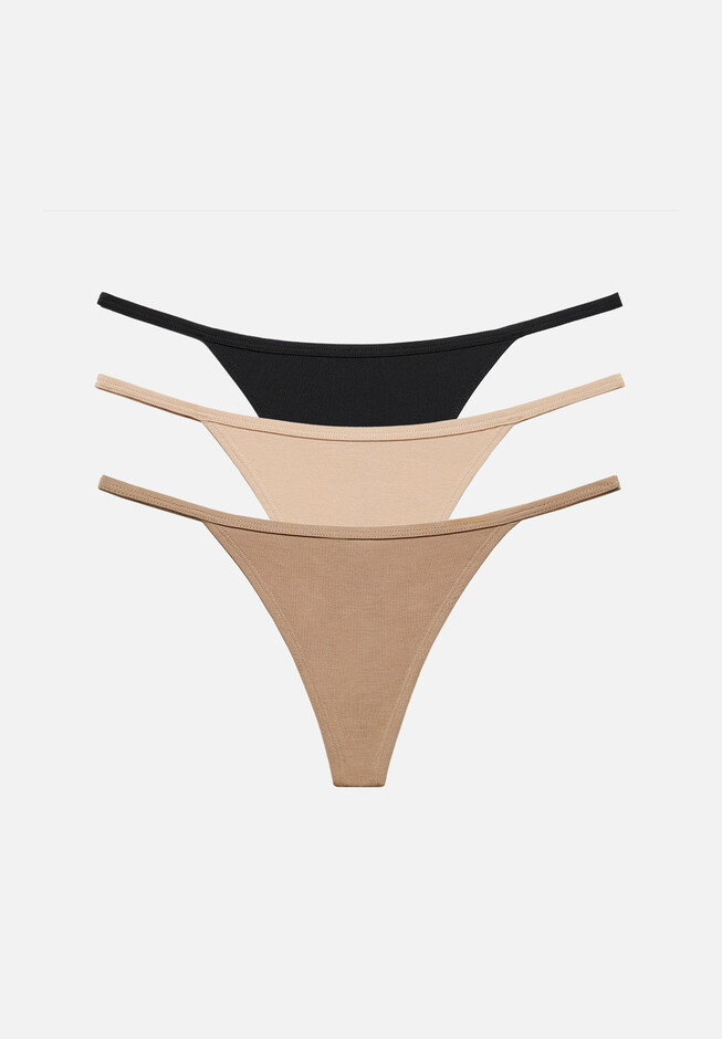 The String Thong Pack of 3 - Modal, Black & Taupe