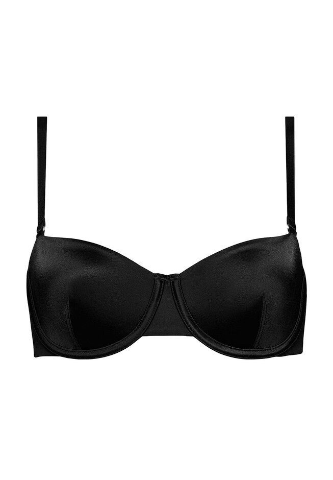Satin balconette bra with lace detailing in Black for Women